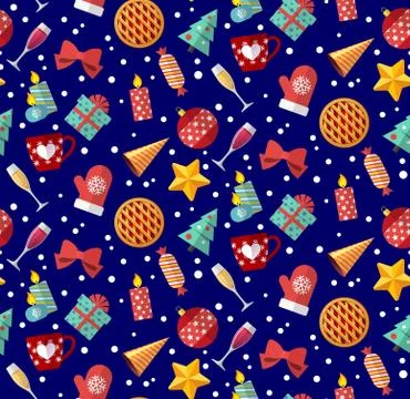 Cute christmas seamless pattern. Flat designed style Иллюстрация