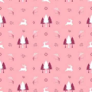Cute christmas seamless pattern with reindeers on pink background Stock Illustration