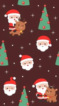 Cute Christmas Seamless Pattern with Santa Faces and Reindeer With Snow and.. Stock Illustration
