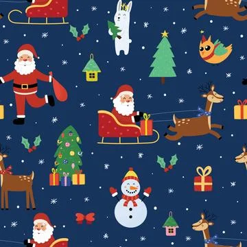 Cute Christmas seamless pattern with winter characters Stock Illustration