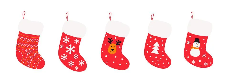 Cute Christmas Socks set. Vector cartoon Illustration Stock Illustration