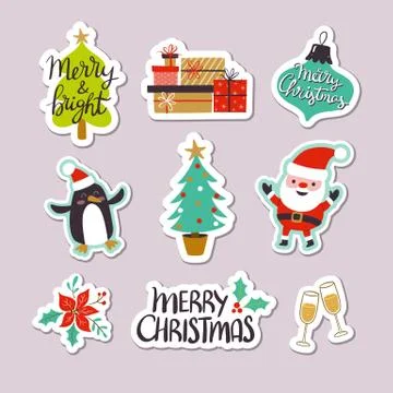Cute christmas stickers Stock Illustration
