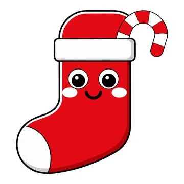 Cute Christmas Stocking Character with Candy Cane Holiday Festive Design Illustrazione stock