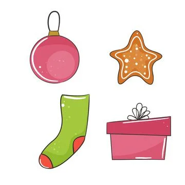 Cute christmas stuff. Isolated on white background. Vector illustration. Stock Illustration