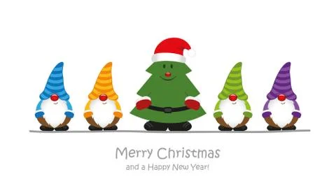 Cute christmas tree and dwarf cartoon Illustrazione stock