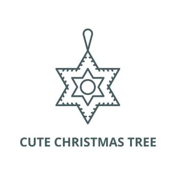 Cute christmas tree vector line icon, linear concept, outline sign, symbol Stock Illustration