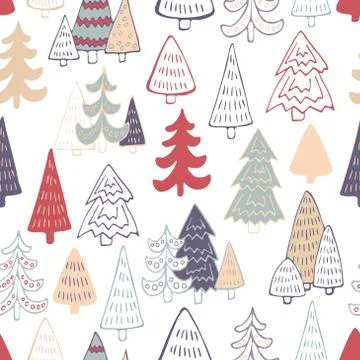 Cute Christmas trees seamless pattern. Vector illustration Stock Illustration