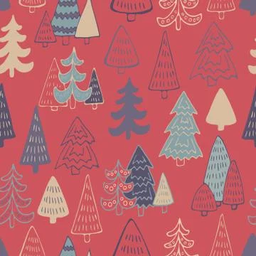 Cute Christmas trees seamless pattern. Vector illustration Stock Illustration