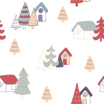 Cute Christmas trees seamless pattern. Vector illustration Stock Illustration