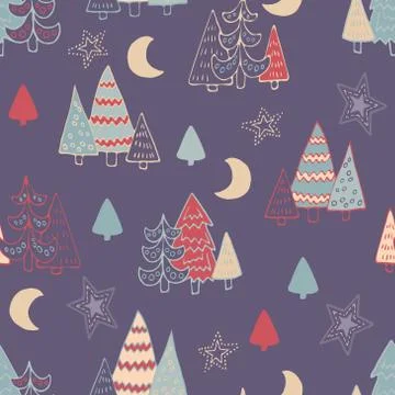 Cute Christmas trees seamless pattern. Vector illustration Stock Illustration
