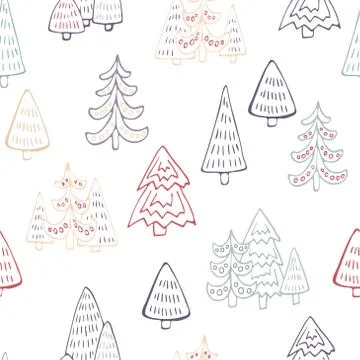 Cute Christmas trees seamless pattern. Vector illustration Stock Illustration