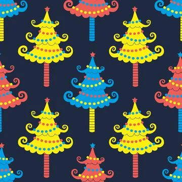 Cute Christmas trees seamless pattern background Stock Illustration
