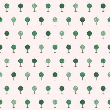 Cute Christmas trees seamless pattern in shades of green with golden star Stock Illustration