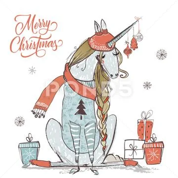 Cute christmas unicorn Stock Illustration
