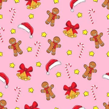 Cute Christmas vector seamless pattern pink background. 库存插图