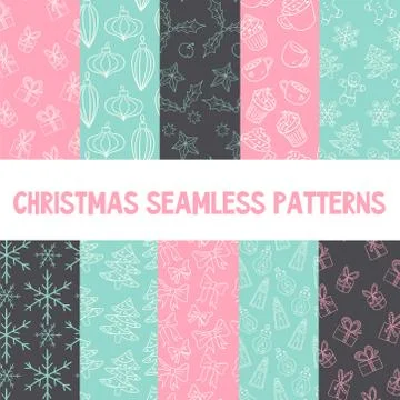 Cute Christmas vector seamless patterns. Endless texture set Stockillustratie