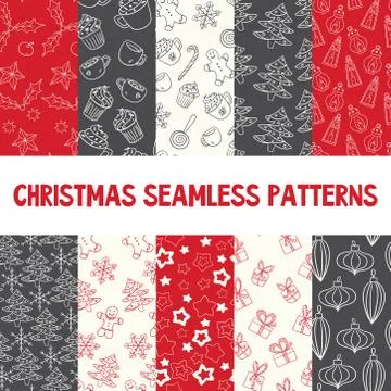 Cute Christmas vector seamless patterns. Endless texture set Stockillustratie