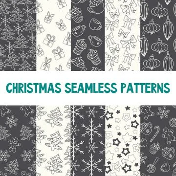 Cute Christmas vector seamless patterns. Endless texture set Stockillustratie