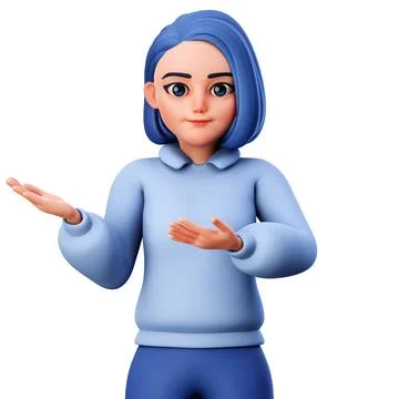 Cute Chubby Cartoon Character Presenting to Left Side with Both Hand Stock Illustration