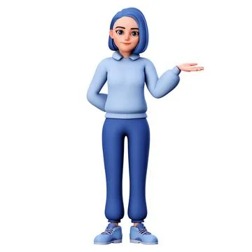 Cute Chubby Cartoon Character Presenting to Right Side with Right Hand Illustrazione stock