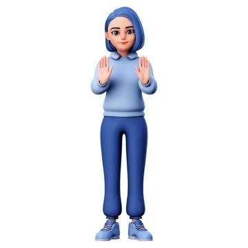 Cute Chubby Cartoon Character With Stop Hand Gesture Stock Illustration