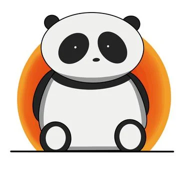 Cute chubby panda sitting on sunset background Stock Illustration