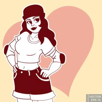Cute chubby plus size plump girl Roller beautiful funny sports character skat Stock Illustration
