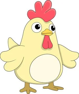 Cute Chubby Rooster Doodle Mascot with Innocent Face Stock Illustration