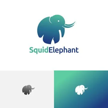 Cute Circle Squid Octopus Elephant Animal Wildlife Logo Stock Illustration