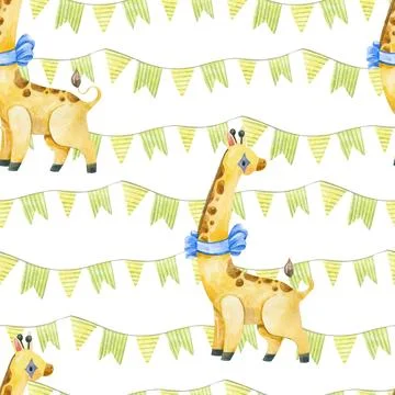 Cute circus giraffe with flags pattern Stock Illustration