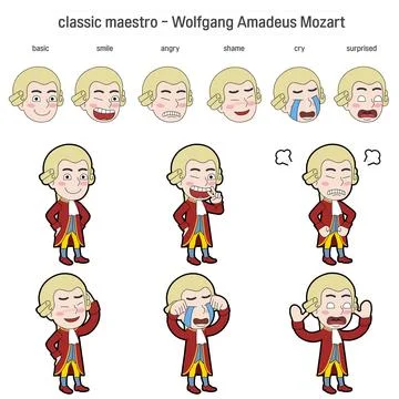 Cute classical composer, performer illustration - Wolfgang Amadeus Mozart Stock Illustration