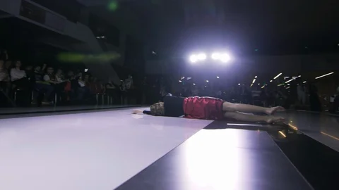 Cute classical dance pose slow motion closeup gym woman dancer model show 4K Video stock 125723000