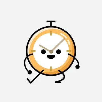 Cute Clock Mascot Vector Character in Flat Design Style Illustrazione stock