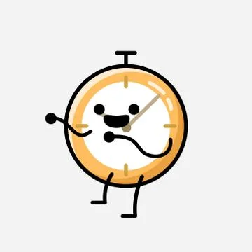 Cute Clock Mascot Vector Character in Flat Design Style Stock Illustration
