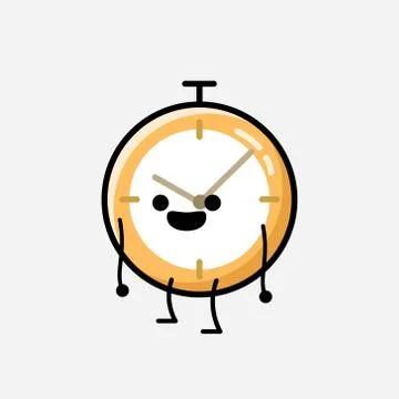 Cute Clock Mascot Vector Character in Flat Design Style 스톡 일러스트
