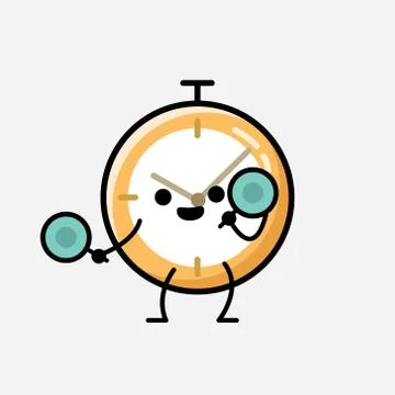 Cute Clock Mascot Vector Character in Flat Design Style Stock Illustration