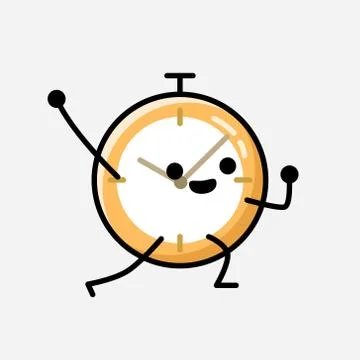 Cute Clock Mascot Vector Character in Flat Design Style Stockillustratie