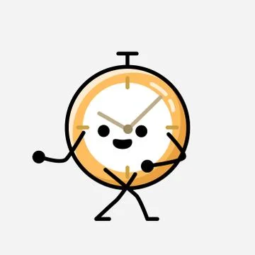 Cute Clock Mascot Vector Character in Flat Design Style 스톡 일러스트