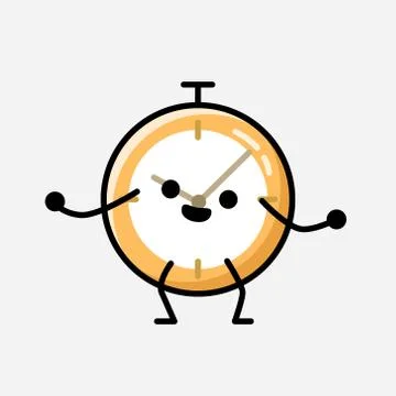 Cute Clock Mascot Vector Character in Flat Design Style Stockillustratie