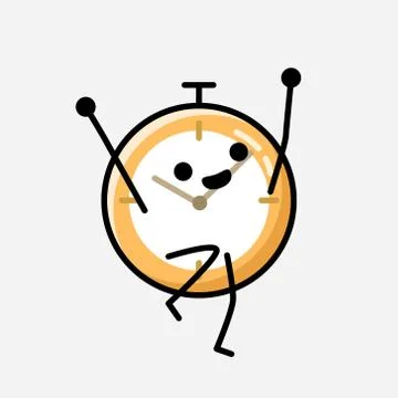 Cute Clock Mascot Vector Character in Flat Design Style 스톡 일러스트