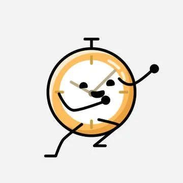 Cute Clock Mascot Vector Character in Flat Design Style Stockillustratie
