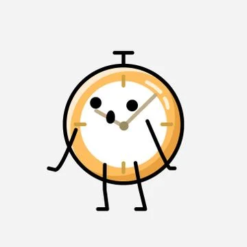 Cute Clock Mascot Vector Character in Flat Design Style Stock Illustration