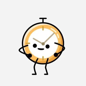 Cute Clock Mascot Vector Character in Flat Design Style 스톡 일러스트