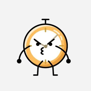 Cute Clock Mascot Vector Character in Flat Design Style Stockillustratie