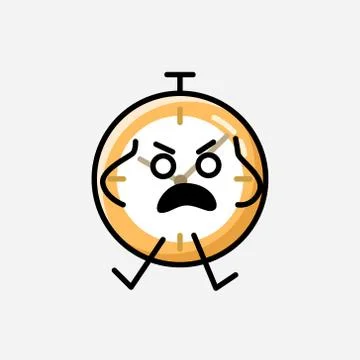 Cute Clock Mascot Vector Character in Flat Design Style Stock Illustration