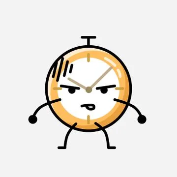 Cute Clock Mascot Vector Character in Flat Design Style Stock Illustration