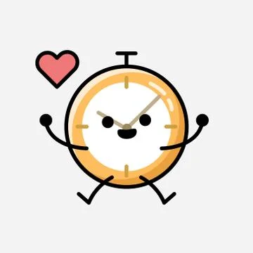 Cute Clock Mascot Vector Character in Flat Design Style 스톡 일러스트