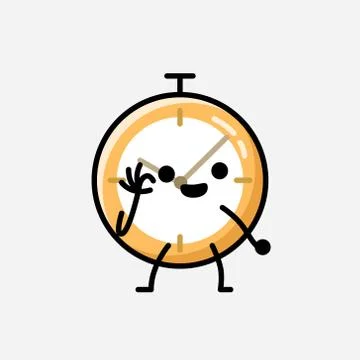 Cute Clock Mascot Vector Character in Flat Design Style Stockillustratie