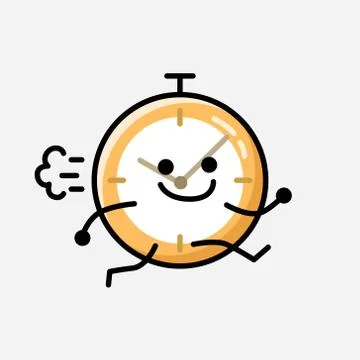 Cute Clock Mascot Vector Character in Flat Design Style 스톡 일러스트