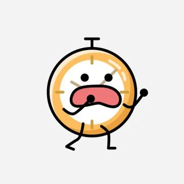 Cute Clock Mascot Vector Character in Flat Design Style 스톡 일러스트